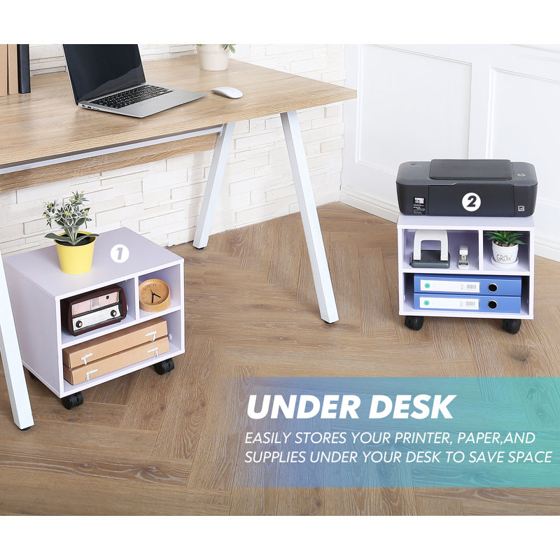 13.8'' H x 11.8'' W Printer Stand with Wheels, White
