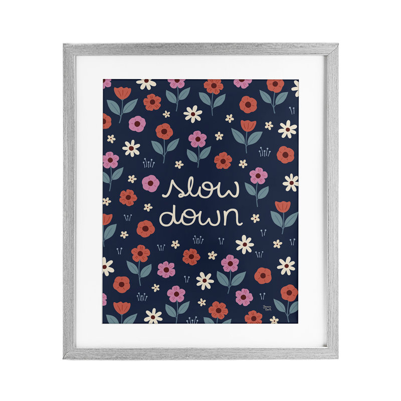 «Slow Down on Bright Florals», reproduction sous verre encadrée, design par Jessica Beck, H 21 po x l 17 po