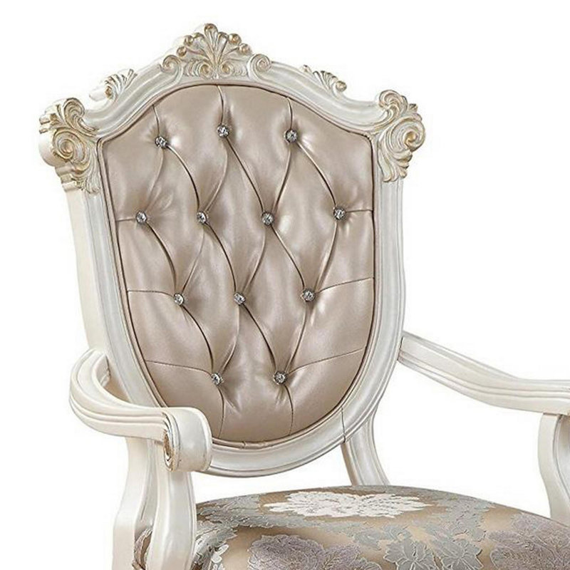 Chaise avec accoudoirs capitonnée Bayleen, Cream, Blanc