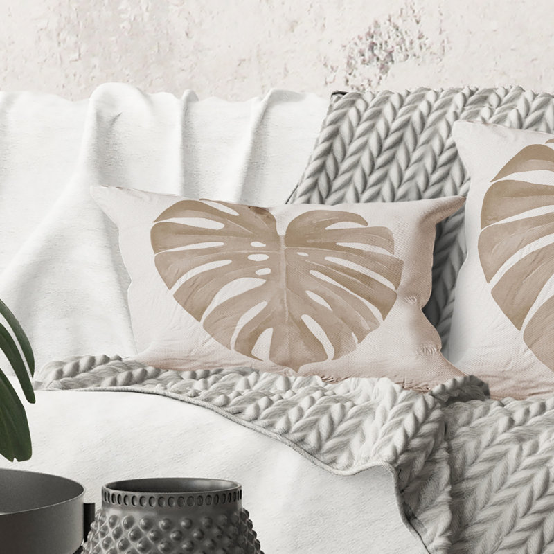 Rectangle, ivoire Pastel Monstera en forme de feuille tropicale - Coussin décoratif traditionnel imprimé