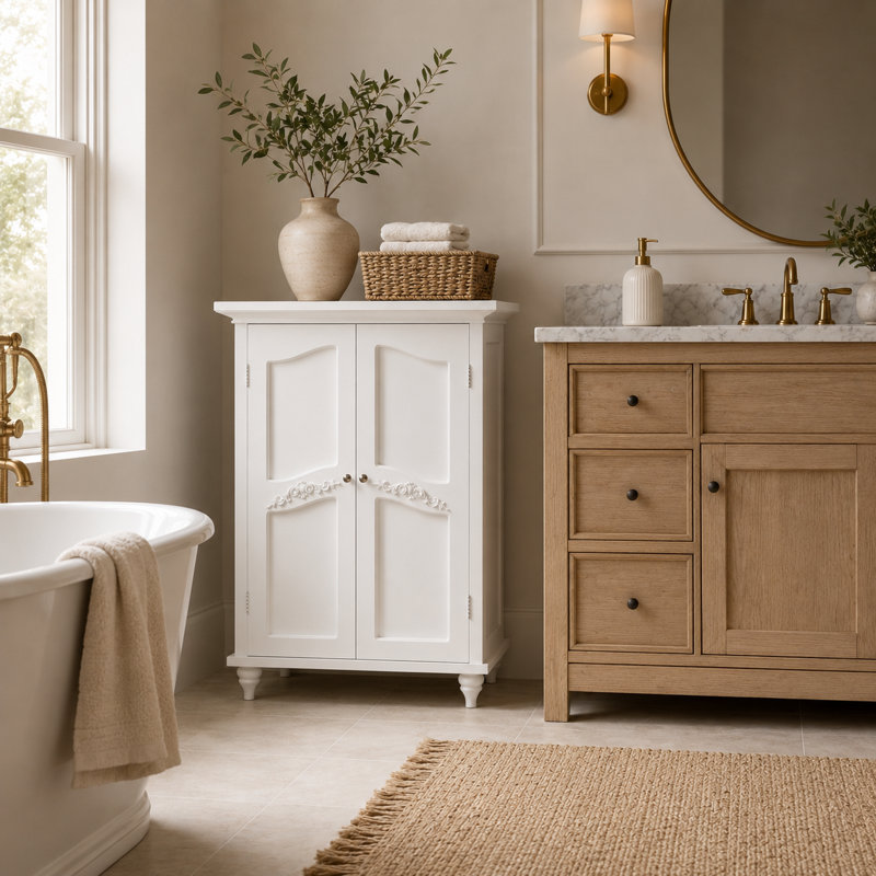 Cardonas 27" W x 34" H x 13.75" D Free-Standing Bathroom Cabinet, White