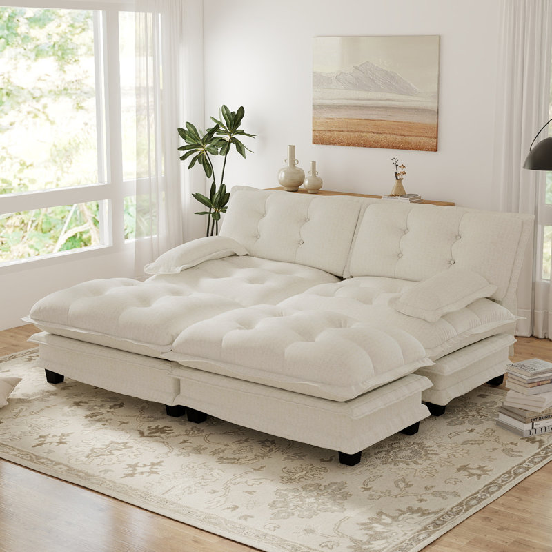 Canapé modulaire modulaire en U en chenille avec 2 repose-pieds, Beige