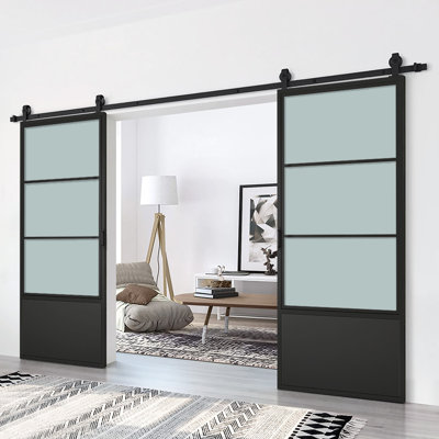 74'' x 84'' Hollow Glass without Installation Hardware Kit Barn Door