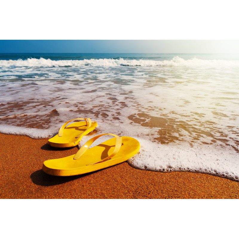 Slippers On A Beach - Wrapped Canvas Print, 61cm H x 91cm W x 3.8cm D