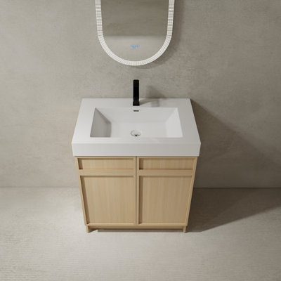 Meuble-lavabo sur pied 36 po avec lavabo en résine blanche et 2 portes d'armoire à fermeture en douceur