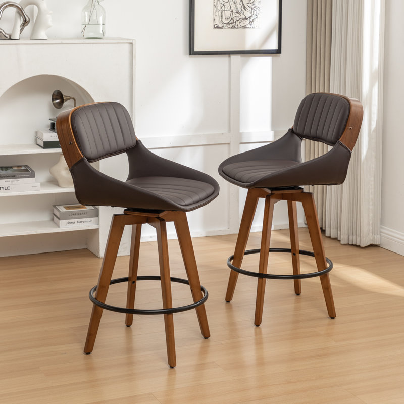 Shontina Faux Leather Swivel Bar Stool, Brown, Bar Stool (29.52" Seat Height)