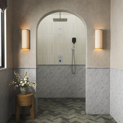 Rainfall Symphony 12inch 3-Function Dual Shower Head Thermostatic Shower System with 3 Sprays Handheld