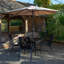 Outdoor 4 Person Round Glass Top Garden Dining Table Chairs With Banana Parasol And Base-698424524