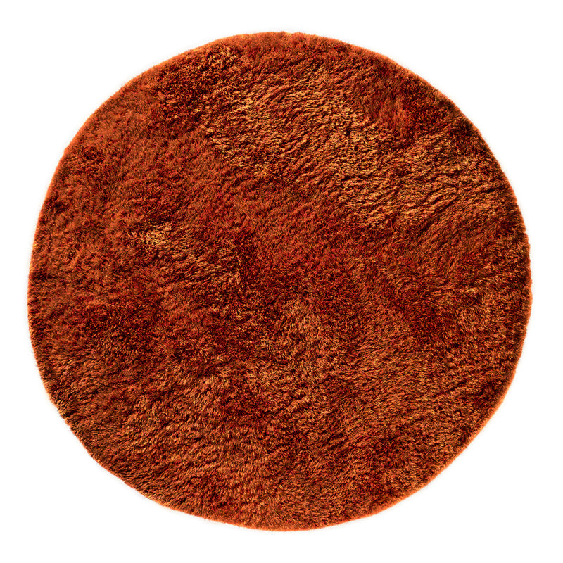 Plush Deep Pile Shaggy Rust Rug, Round 150cm