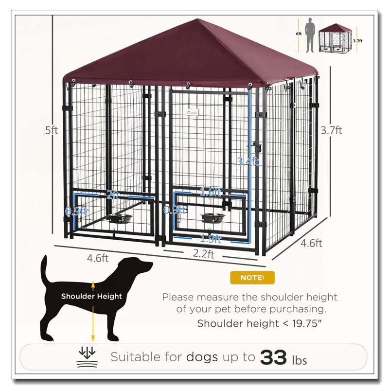 Parc extérieur pour chien avec chenil en acier soudé