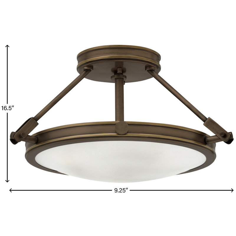 Collier Semi-Flush Mount Ceiling Light - Heritage Brass, Light Oiled Bronze, 9.25"H x 15.25"W x 15.25"D, Incandescent