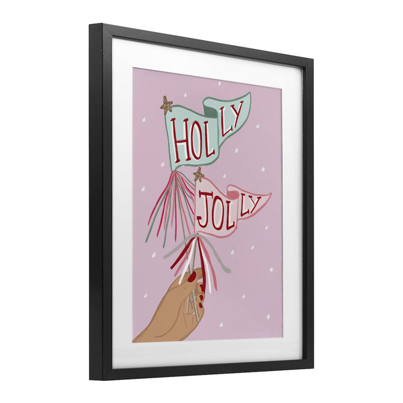 Holly Jolly Festive Flags Framed Print Under Glass, design by Chen Alyesh, Midnight Black Frame, 16" H x 13" W