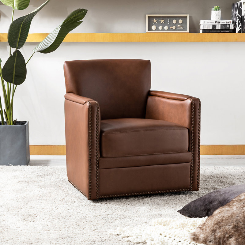 Fauteuil club pivotant en cuir Tessler, Cuir véritable brun