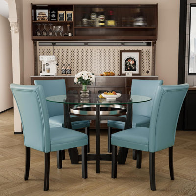 Ensemble de salle à manger moderne 5 pièces, table en verre et 4 chaises Parsons