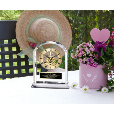 Analog Crystal Quartz Movement / Crystal Tabletop Clock in Gold