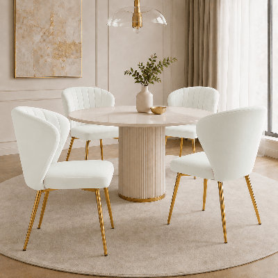 Chaise à oreilles moderne en velours capitonné blanc avec pieds en métal