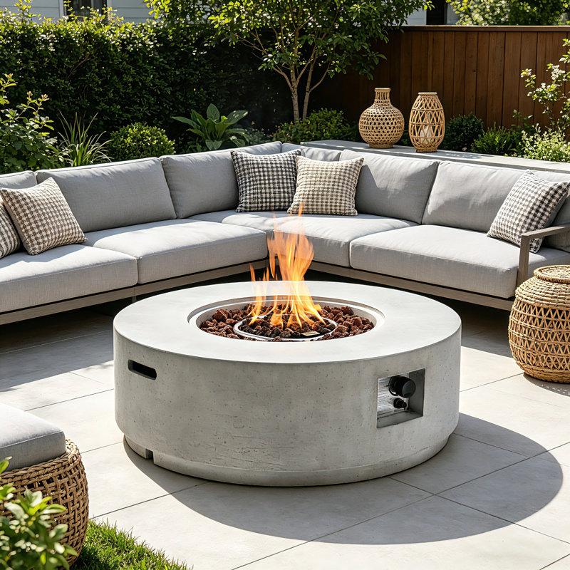 38" Round Propane Fire Pit, 50,000 BTU Outdoor Gas Fire Pit With MGO Stone-Look, Steel Burner, Adjustable Flame, Waterproof Cover & Lava Rocks
