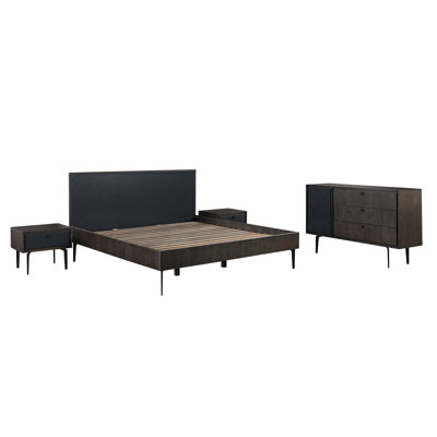 Barti 4 Piece King Bedroom Set in Dark Gray Solid Oak with Headboard and Metal Legs -  Wade LoganÂ®, 4EA0A098512E48AD91A84CEDCFC35FA6