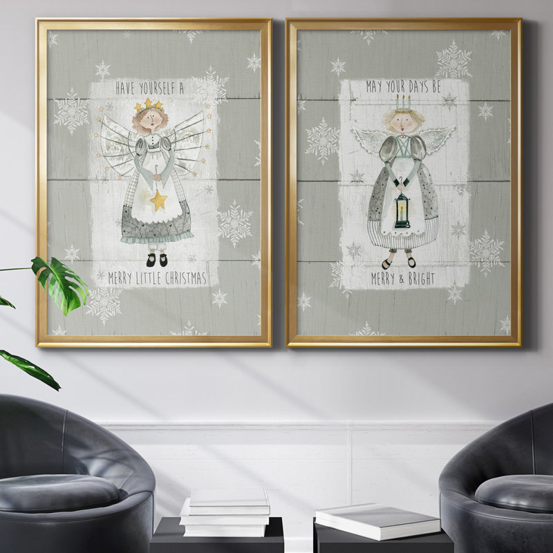 «Merry Little Christmas», ensemble de 2 reproductions d'art, H 26,5 po x l 73 po x P 1,5 po, Toile encadrée dorée