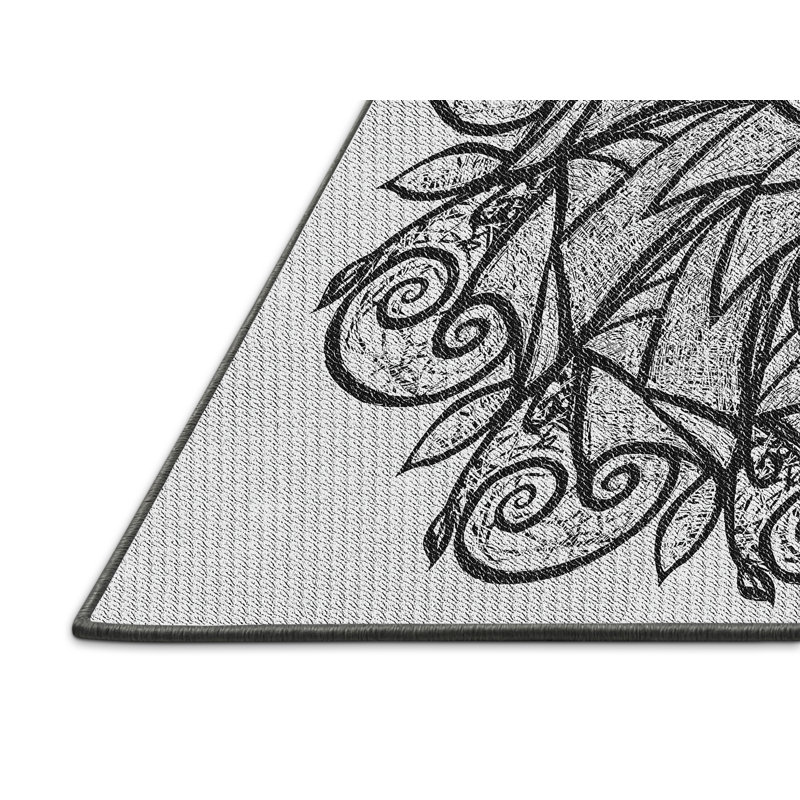 Tapis noir/blanc tissé à la machine, Rectangle 5 pi x 7 pi