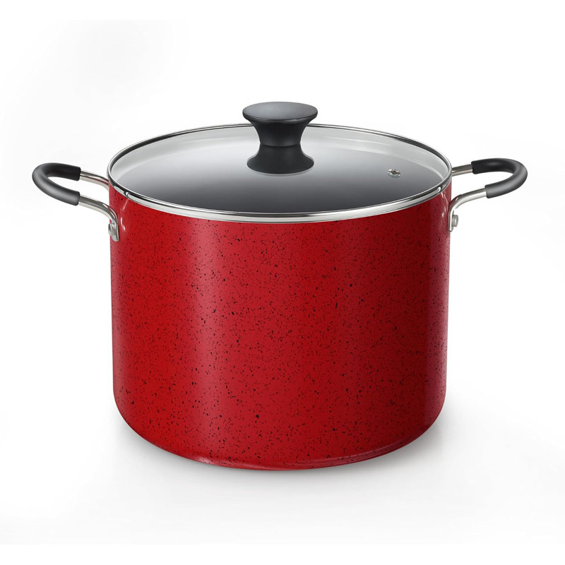 Cook N Home Professional 10.5 Quart Nonstick Stock Pot with Lid, Riveted Handles, Big Soup Pot for Holiday Feasts, Stockpot with Even Heating, Induction Cookware, Oven & Dishwasher Safe, Marble Red