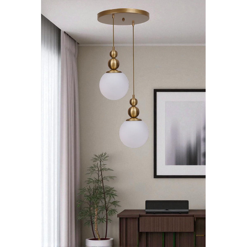 Lustre élégant en métal avec capuchon en verre, finition blanche et dorée, hauteur réglable 31,5 po | Plaque de base: 9,8 po, 2 x douilles E27 (40 W maximum) | pour la salle à manger, le salon et les entrées, design élégant et moderne