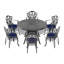 Table de salle à manger en fonte d'aluminium avec cadre noir et trou pour parasol