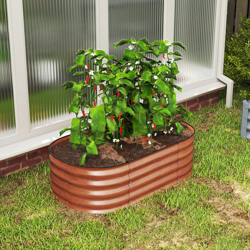 Galvanized Raised Garden Bed Kit, Metal Planter Box with Safety Edging, 76.75" x 24.5" x 11.75", Cream, Brown