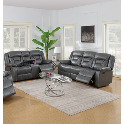Ensemble de salon 2 pièces Modern Elegant Power Motion 1 x Causeuse 1 x Coussin d'accoudoir Coussin d'accoudoir Dossier capitonné horizontal Finition grise Mobilier de salon principal