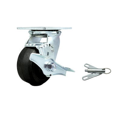 Rubber on Steel Caster with Roller Bearing and Brake