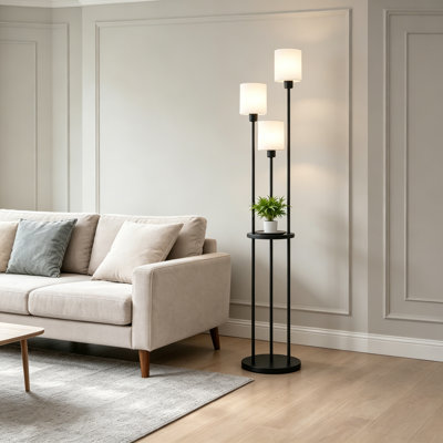 163cm Tray Table Floor Lamp black E27 fabric shade