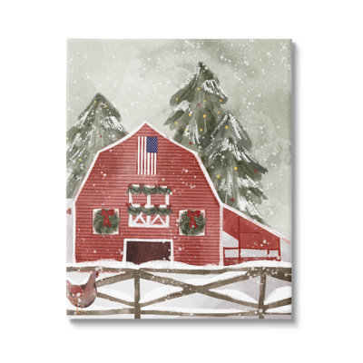 "Americana Barn Holiday Snow Scene", art mural par Laura Konyndyk