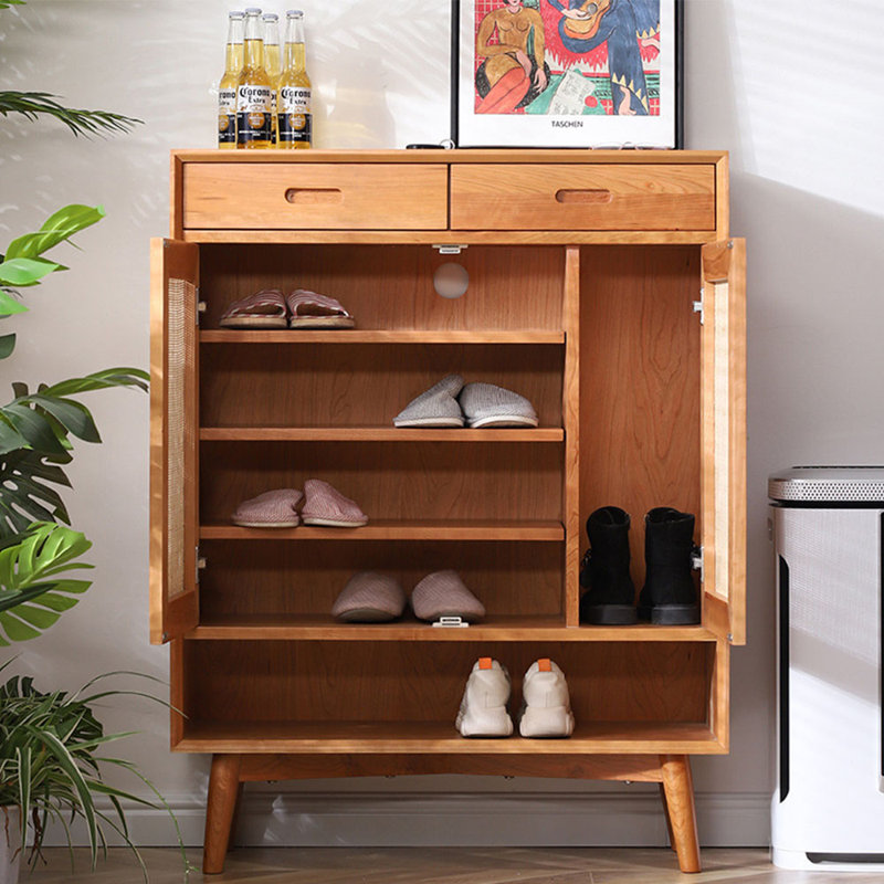 Simple Rattan Wooden Shoe Storage Cabinet 17 Pair Shoe Storage Cabinet