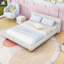 Teddy Fleece Upholstered Bed with Unique Headboard Design and Sturdy Wood Legs