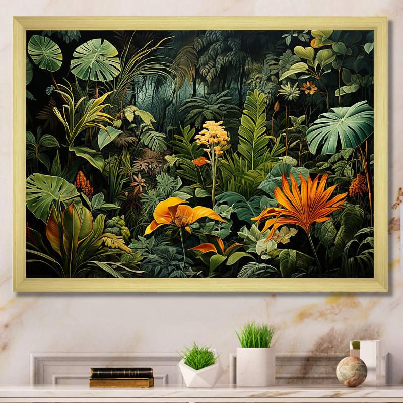 Sounds of the Jungle I - Jungle, art mural encadré, Cadre doré simple, H 16 po x l 32 po x P 1 po