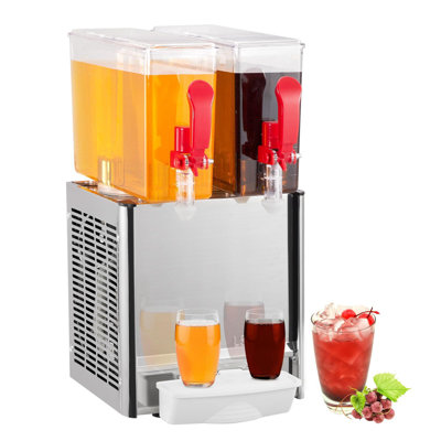 Commercial Beverage Dispenser, 2 Tanks 5.28 Gallon 2x10L Juice Dispenser,10 Liter Per Tank, 280W Stainless Steel Food Grade Ice Tea Drink Dispenser With Thermostat Controller