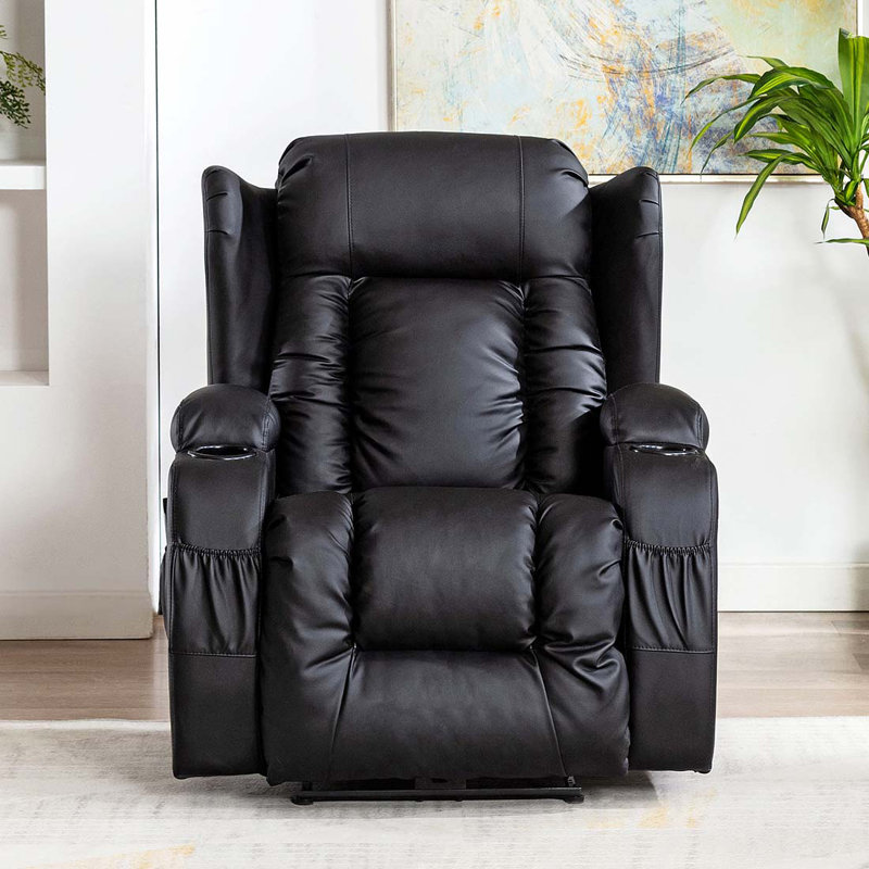 Deneishia 87cm Wide Standard Recliner with Massager, No Motion, Black