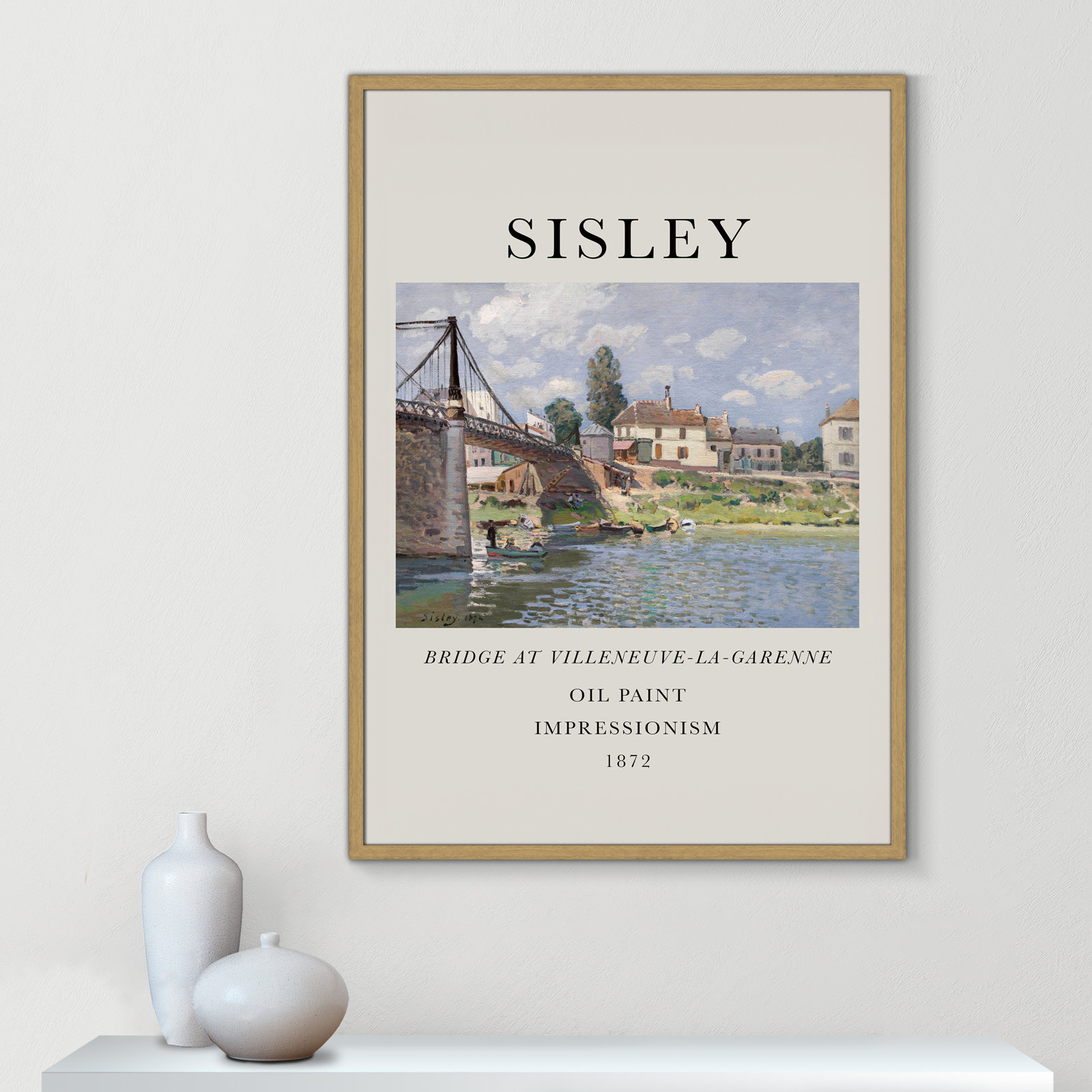 Old Masters Collection " The Bridge At Villeneuve " by Alfred Sisley, No, Natural Single Picture Frame