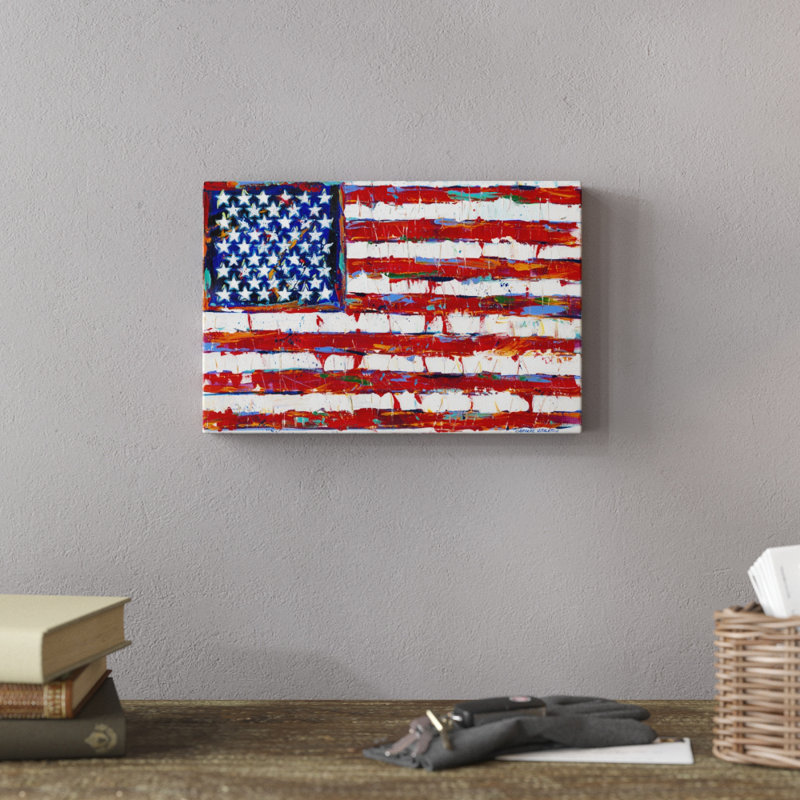 Dramatic Stars & Stripes by Carolee Vitaletti - Painting on Canvas, 20cm H x 30cm W, Wrapped Canvas