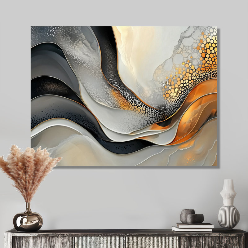 Fractale dorée et grise encre Shift III - décoration murale moderne en métal, impression moderne sur métal