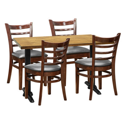 Ensemble de salle à manger 4 personnes - Chaise d'appoint à dessus brun avec dossier à échelle