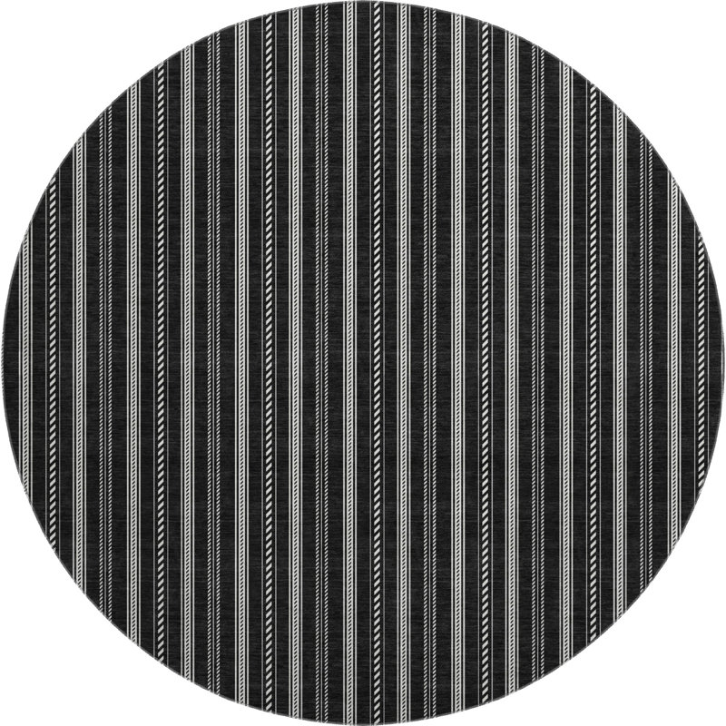 Premium Machine Washable Prisco Black Rug, Round 8'