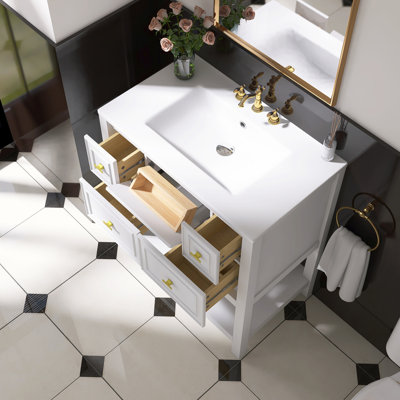 Meuble-lavabo sur pied simple avec 5 tiroirs