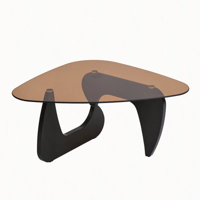 Table basse en verre avec base en bois, plateau de table en verre trempé de style Mid-Century moderne, facile à assembler