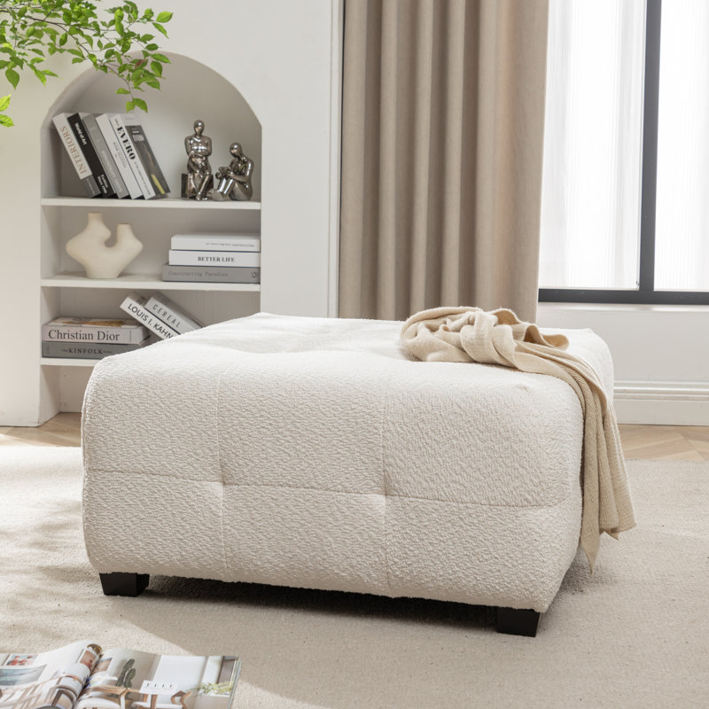 Repose-pieds rembourré Ashyiah, Beige Boucle
