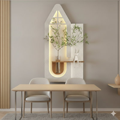 Décoration murale en grès avec éclairage DEL réglable en trois couleurs et plantes imitées - Comprend une œuvre d'art 3D avec un vase en verre et une sculpture de lapin, ainsi que des bandes lumineuses gérées à distance pour une utilisation dans les salons, les chambres et les couloirs