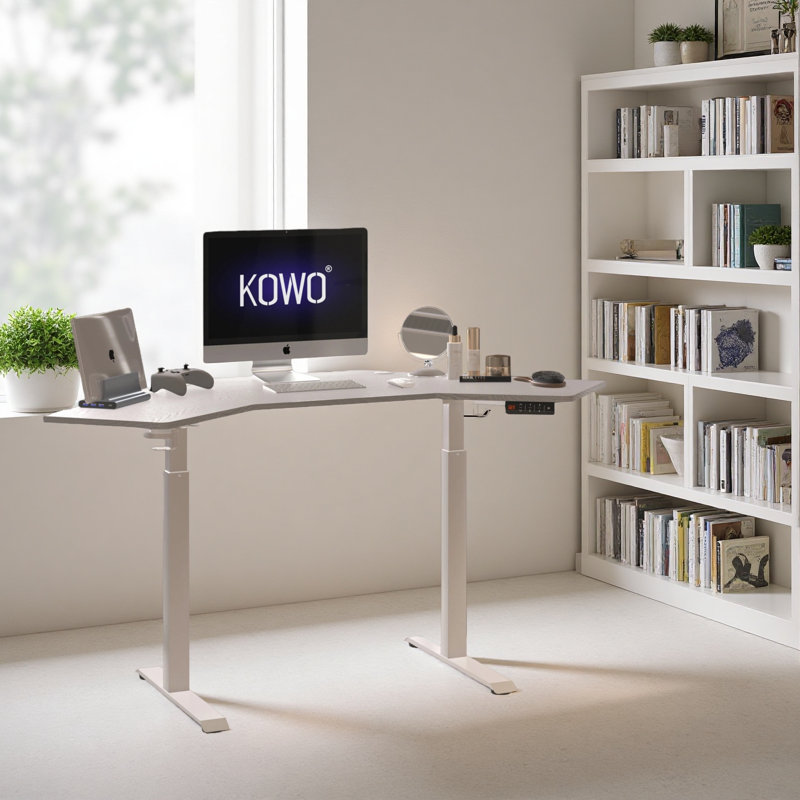 Bureau de coin debout réglable en hauteur l 67,2 po Conanso, Blanc