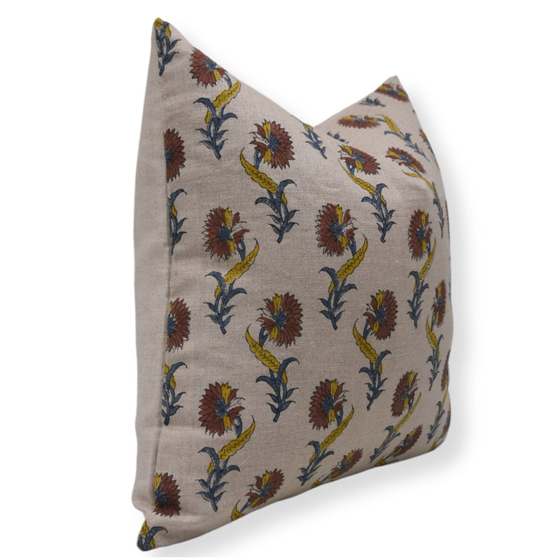 Housse de coussin en lin fabriquée à la main Fab divine, Carré, H 26 po x l 26 po, Floral jonquille