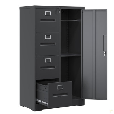 Classeur vertical en métal avec serrure, classeur en acier avec 4 tiroirs et 1 porte pour école, salon, chambre à coucher, bureau