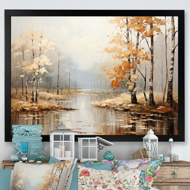 Mystic Nostalgia Autumn Forest - Art mural forêt, H 24 po x l 32 po x P 1 po, Cadre simple noir